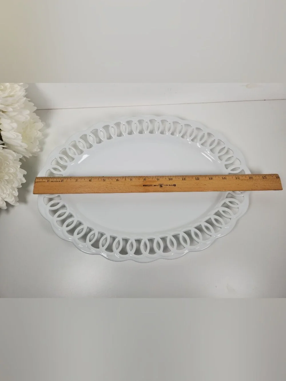 Large White Open Eyelet Oval Platter | Vanity Tray | Modern Farmhouse